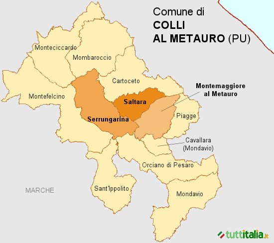 Mappa del territorio comunale di Colli al Metauro